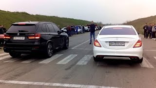 Bmw X5M 50D vs Mercedes 6.3 AMG dragracing