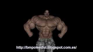 Huge bodybuilder posing, 3d animation, muscle art