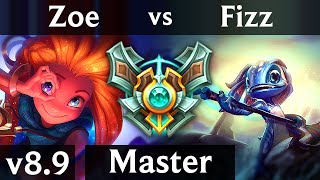 ZOE vs FIZZ (MID) ~ Legendary, Perfect KDA 14/0/4 ~ NA Master ~ Patch 8.9