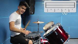 QUINTO RITMO. Como tocar un ritmo de batería con el bombo a Contratiempo. Curso de Bateria 8