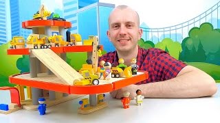 Строительные и Грузовые машинки PLAN TOYS с паркингом. Видео про машинки. Trucks for Kids