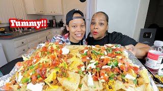 CHEESY LOADED NACHO MUKBANG!!
