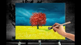 Картина Дерево жизни. Красивый пейзаж природы. Рисуем маслом пейзаж