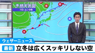 7日(土)の天気　立冬は広くスッキリしない空。外出は傘をお供に
