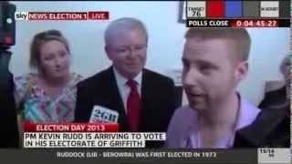 Media asked to leave by AEC election official as Kevin Rudd & Therese Rein attempt to vote