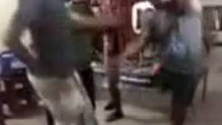 Amputee guys enjoy dancing to a song.