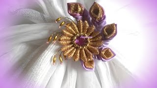 Брошь своими руками из лент, канзаши, мастер-класс.