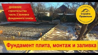Фундамент плита, монтаж и заливка.