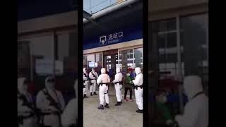 Railway station being blocked in Wuhan