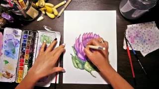 Рисуем акварелью цветок протеи. Drawing watercolor flower protea.