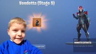 5 Year Old Kid *UNLOCKING* Final Stage Tier 100 'VENDETTA' After Fortnite Victory Royale WIN!!