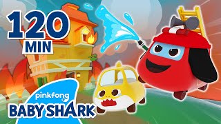 Fire Truck Rescues Baby Shark Friends | +Compilation | Baby Shark Toy Car Song 