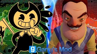 10,000 BENDYS VS 10,000 NEIGHBORS! | Bendy and the Ink Machine VS Hello Neighbor (Garrys Mod Gmod)