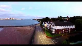 New Brighton, Wirral, Walkway Drone Flyover, Dusk