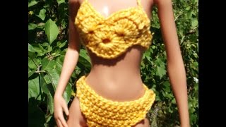 Как связать ажурный купальник для куклы. How to tie a swimsuit.