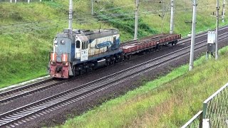 Тепловоз ТЭМ18Д-088 с платформами