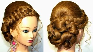 Прическа для средних и длинных волос. Французские косы и букли.