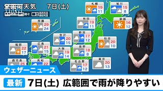7日(土)の天気　広範囲で雨が降りやすく関東もスッキリせず