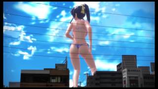 [MMD][Giantess] Giant girl dances in a city (振動追加 ver.)