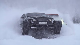 Bentley Ultratank и Wrangler на гусеницах против бездонного снега.