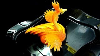 Птица из апельсина! Украшения из фруктов. Decoration of orange. Carving orange.