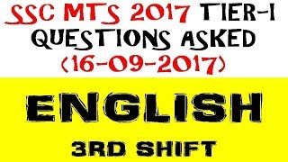 SSC MTS TIER-I ENGLISH MAINLY FROM SHIFT-3 QUESTION 16-09-2017