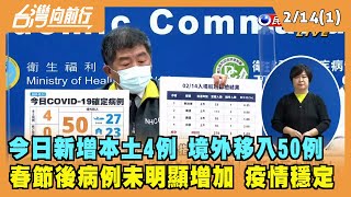 2022.02.14【台灣向前行 Part1】今日新增本土4例 境外移入50例 春節後病例未明顯增加 疫情穩定