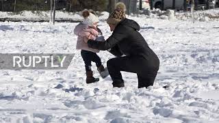 USA: Children enjoy snow scenes as Capitol Hill re-opens for sledging