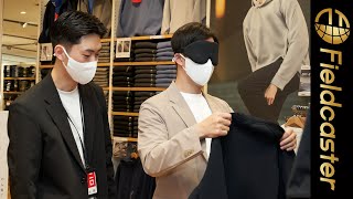 アイマスクの斎藤佑樹　視覚障がい者向けサービス体験　＠ユニクロ
