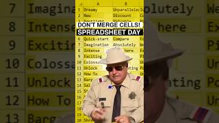 Spreadsheet Day - Never Merge Cells - PSA from Sheriff Buford T. Justice #excel #spreadsheetday