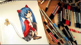 SPEED PAINTING - WENDY MARVEL- CAT - FAIRY TAIL - COPICS/PROMARKER