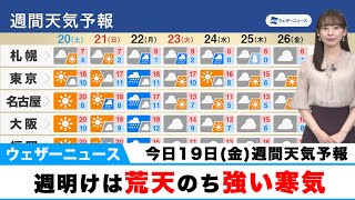 【週間天気予報】週明けは荒天のち強い寒気
