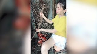 Pretty Amputee Girl Doing Housework