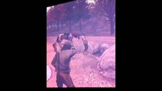 Guy peeing on rock