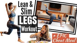 10 min No Jumping Slim & Lean LEGS, THIGHS, BOOTY Workout + ?EPIC CHEAT MEAL + GYM workout