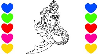 Pintar Desenho da Barbie Sereia | Colorindo a Barbie | Barbie em português | Vídeo de pintar