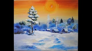 Картина маслом "Рождественский пейзаж"
