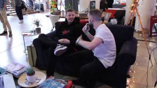 Professor Green on the sofa with CALM