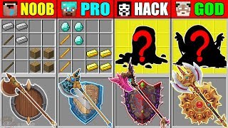 ? Minecraft NOOB vs PRO vs HACKER vs GOD SUPER AXE SHIELD CRAFTING SLIME MONSTER CHALLENGE Animation