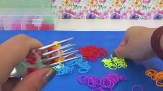 Браслет из резинок "лестница" в радужных цветах без станка Rainbow Loom ladder bracelet