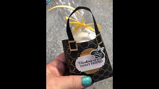 Stampin Up! Cute Honey Bee Treat Gift Bag using The Best Dressed Bag Die Stamping with DonnaG!