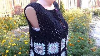 Кардиган из квадратных мотивов. Часть 3. Вывязывание спинки и полочек. Knitting women's cardigan.
