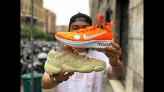今天发售的两款鞋子拿到了　ｏｆｆ　ｗｈｉｔｅ　ｚｏｏｍ　ｆｌｙ　和ｙｅｅｚｙ　５００　开箱