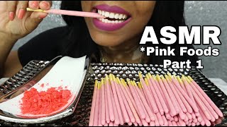 ASMR Pink Foods Part 1 l SOFT CRUNCH, POPPING SOUNDS l Pop Rocks and Pocky Sticks