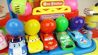Cars station and surprise eggs car toys play
