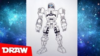 How to draw robot Cosmobot, Real Steel, Как нарисовать робота Космобот, Живая Сталь