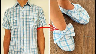 RECICLAR ROPA - ZAPATOS DE CAMISA VIEJA - TRANSFORMAR ROPA VIEJA A NUEVA - DIY CLOTHES LIFE HACKS