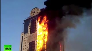 Dramatic video: Luxury skyscraper hotel on fire in Russia's Grozny, Chechnya