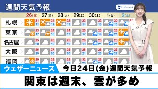 【週間天気予報】関東など週末・週明けは雲多め