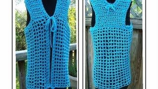 CROCHET PATTERN, LONG TURQUOISE VEST, beach cover-up, summer vest
